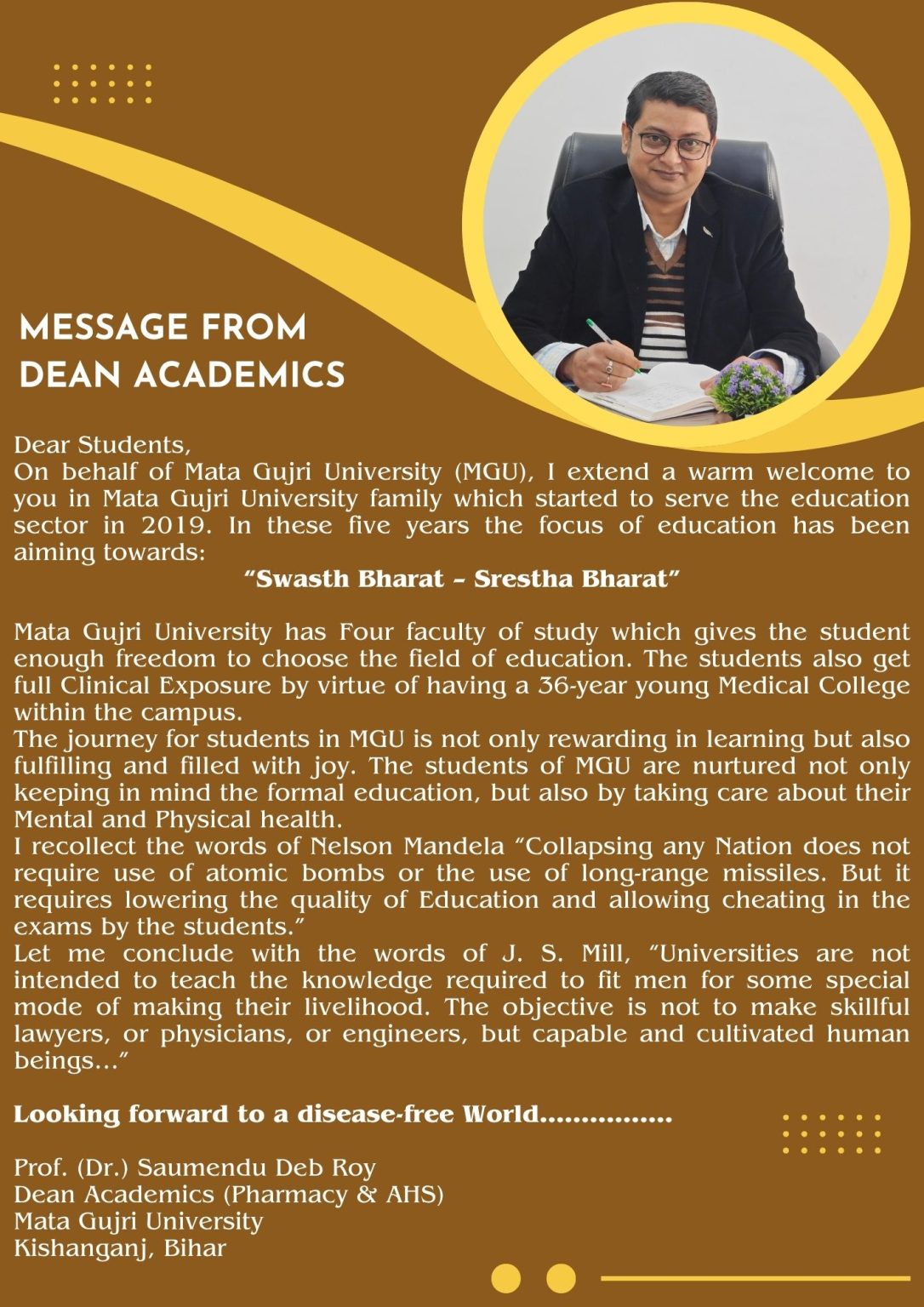 MESSAGE FROM DEAN ACADEMICS – Mata Gujri College of Allied Health and ...